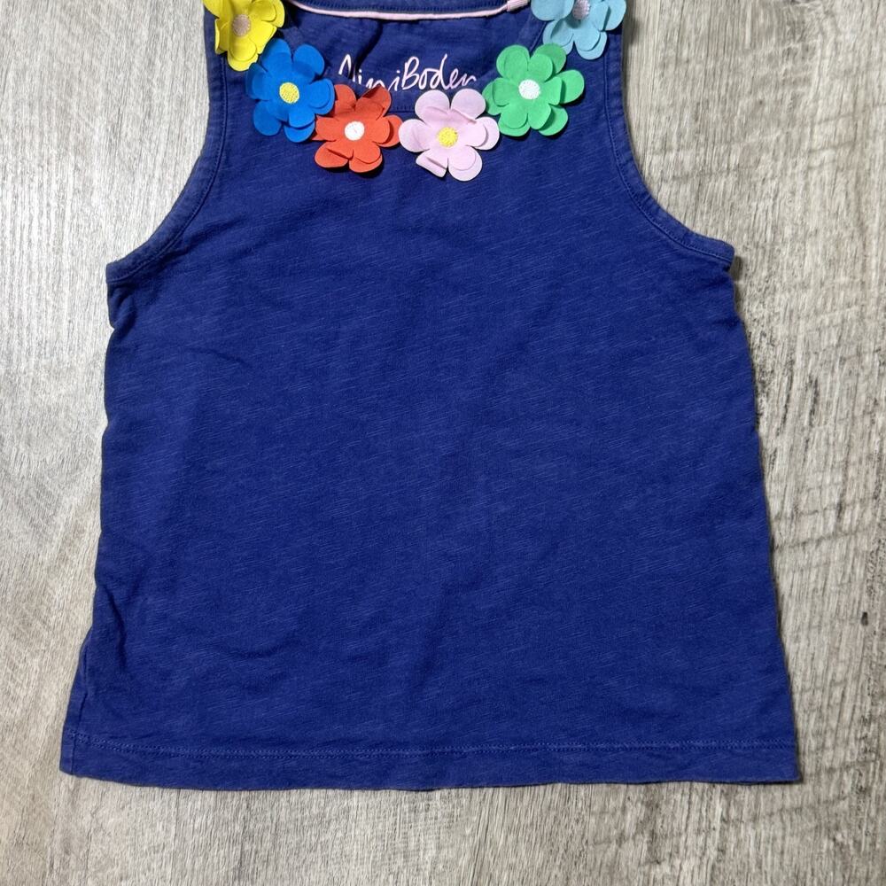 Mini Boden Navy Tank Top Girls 5-6Y Floral Appliqué 3D Embroidered Top